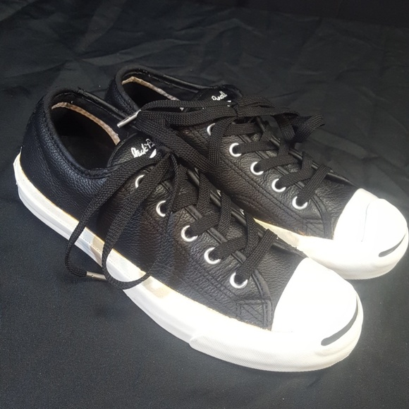 JACK PURCELL CONVERSE Men 3.5 /Wo 5 Black Leather - Picture 3 of 8